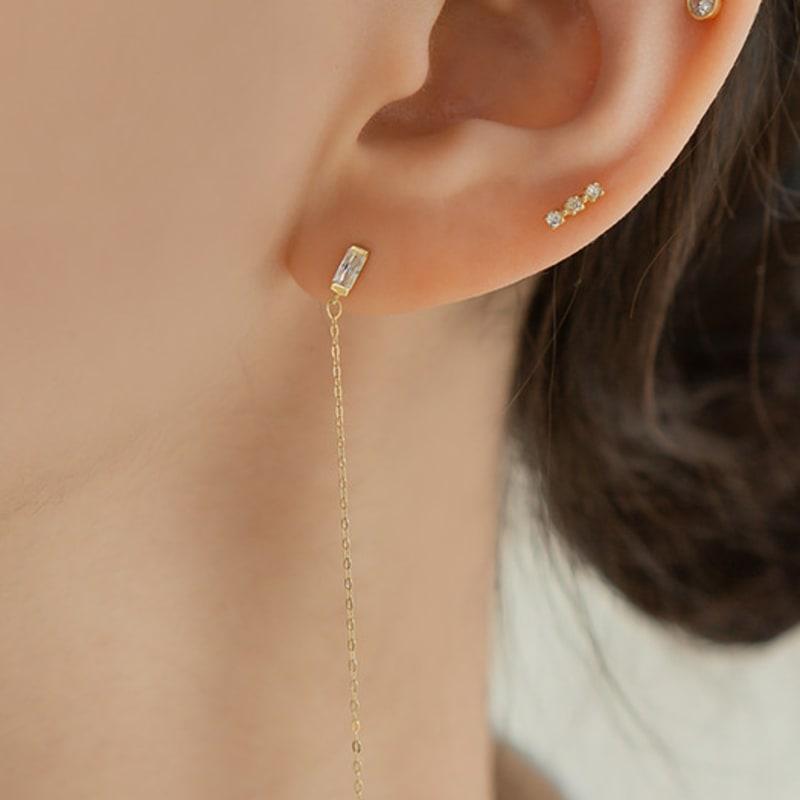 LUNNE 14k Baguette Chain Drop Earrings (14k Gold) A12