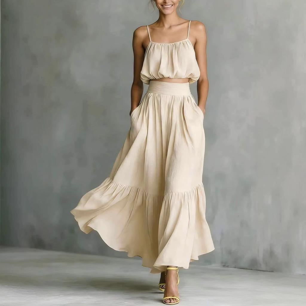 European and American cross-border independent station Amazon summer new high-waisted pendulum skirt two-piece suit