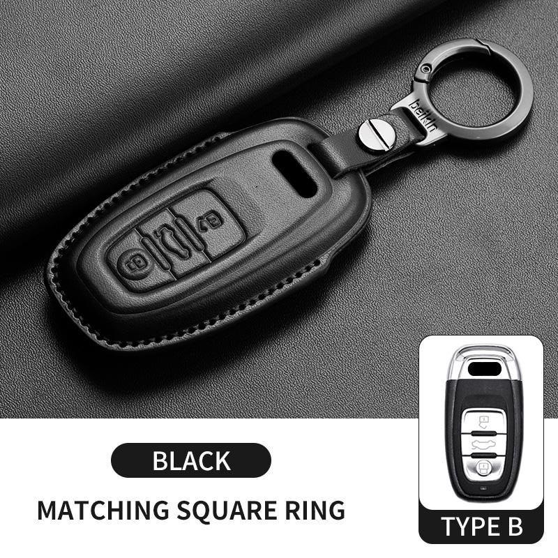 Auto Key Shell Fob for A4 A4L A5 Q5 Q7 TT TTS 8S B9 2016 2017 2018 Leather Car Remote Key Case Cover Keychain Accessories