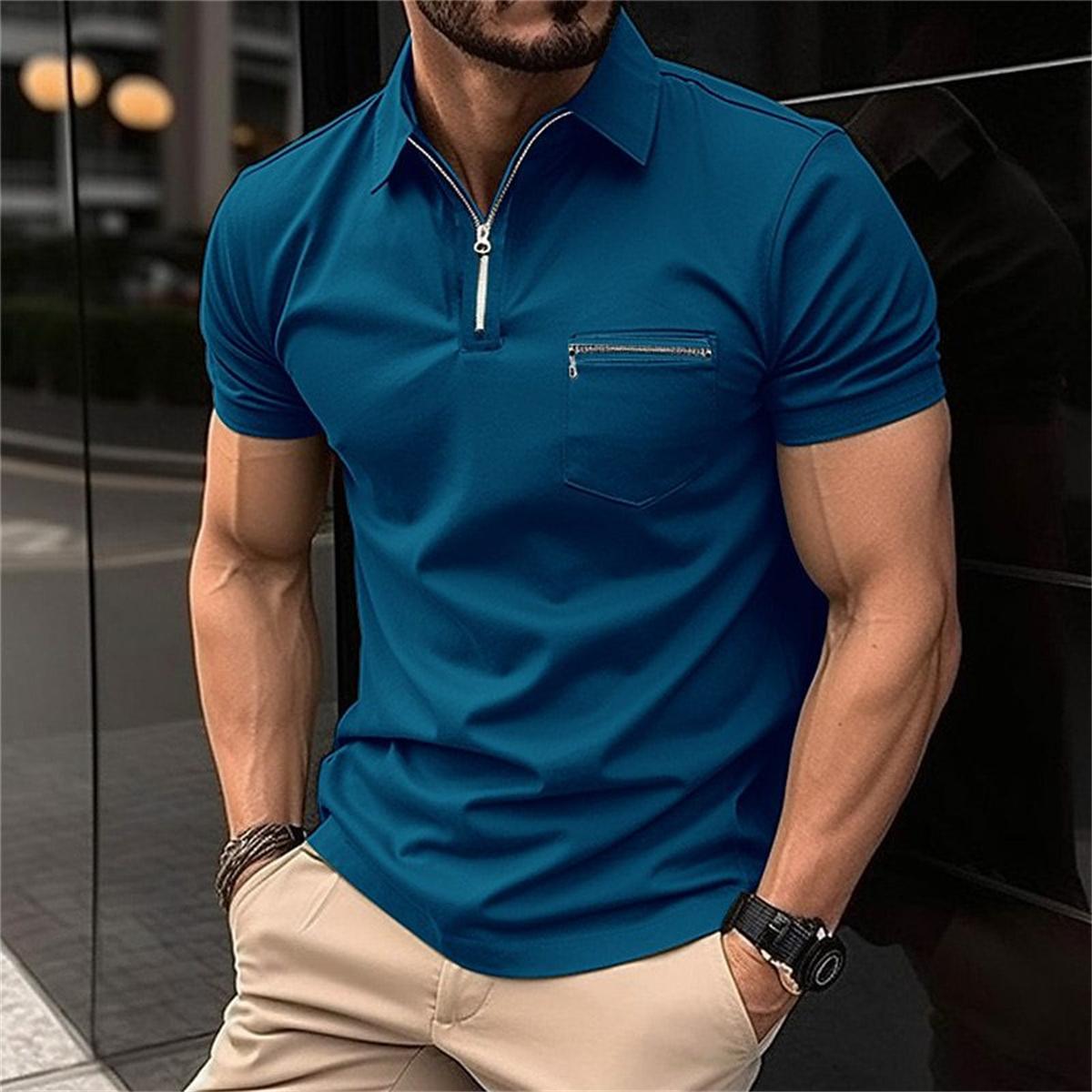 2026 Summer Men s Fashion Casual POLO Shirt Zipper Short Sleeve T-shirt Men s Sports Polo Shirt S