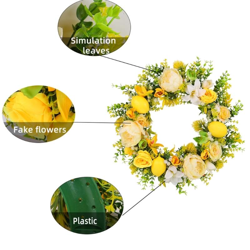 Yellow Flower Wreath with Lemon Artificial Summer Wreath for Front Door Farmhouse Wedding Garden Outdoor Decorations