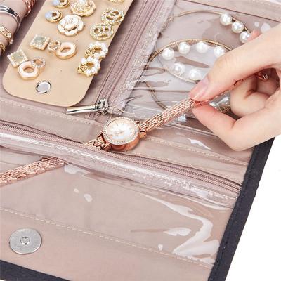 A44Z-Jewelry Organizer Roll Foldable Jewelry Storage Bag Portable Travel Jewelry Case Soft Earrings Bracelet Storage Holder Dura