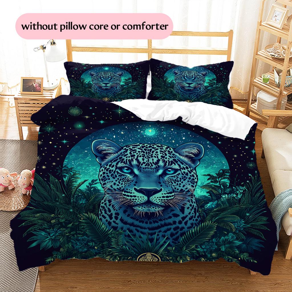 Colorful glowing leopard Pattern Bedding Quilt Set Quilt Cover Pillowcase Home Decoration Gift (1 * duvet cover + 2 * pillowcase, without core)
