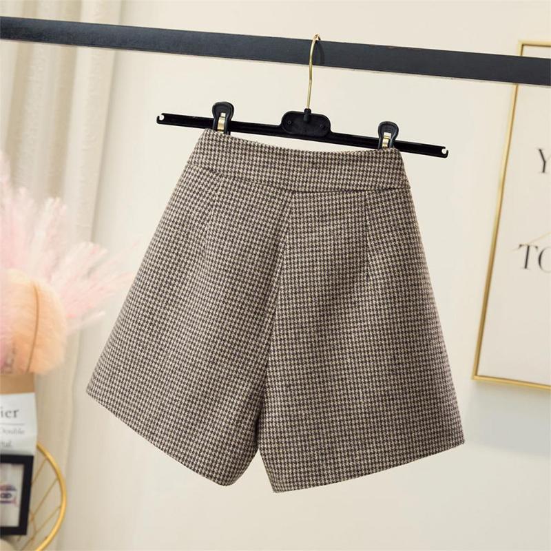 Shorts Women's Tweed Plaid Print Casual High Waist Fashion Wide-leg Pants