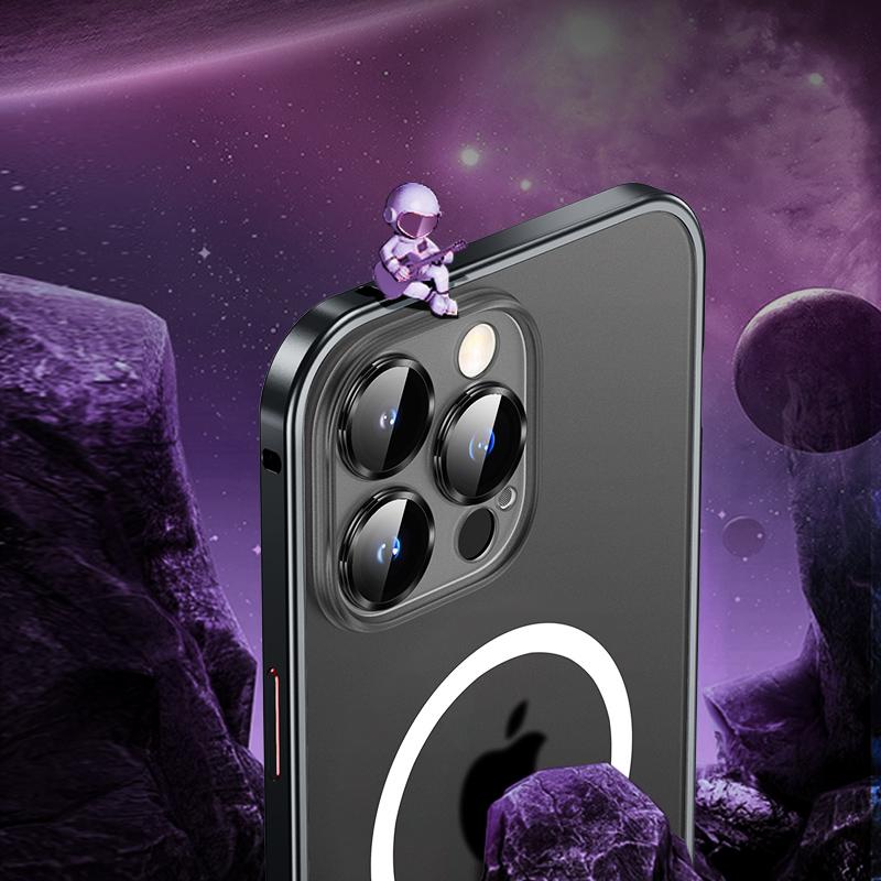 Mattierte Rückseite, magnetisches kabelloses Laden, Aluminium-Metall-Stoßstangenhülle für iPhone 12 13 14 Pro Max, Objektiv-Glasschutzfolie