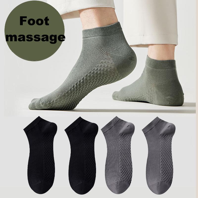 4 Pairs Men's Socks Classical Pure Cotton Antibacterial Deodorant Mesh Sweat Absorption Foot Massage Short Socks Sports Bussiess