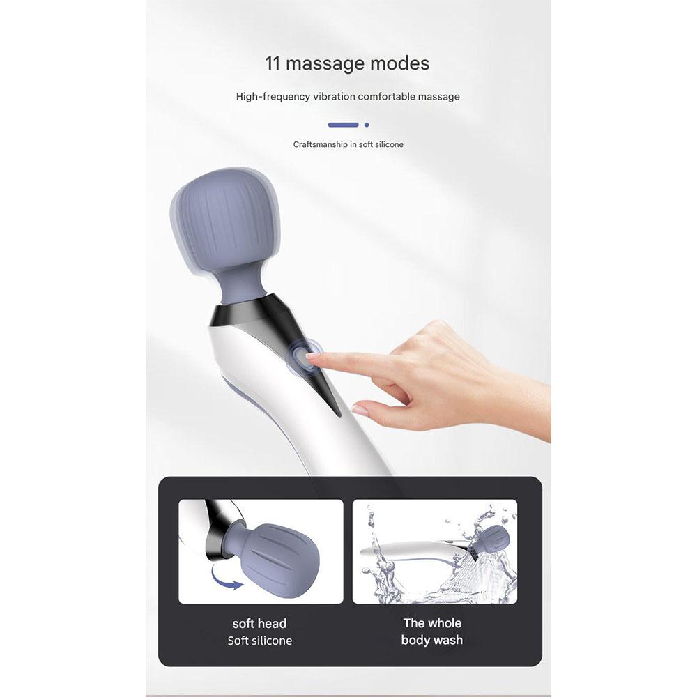 High Frequency Vibration Massage Stick 11 Modes Deep Tissue Rechargeable USB Fast Charge IPX7 Waterproof Portable Silicone Heads
