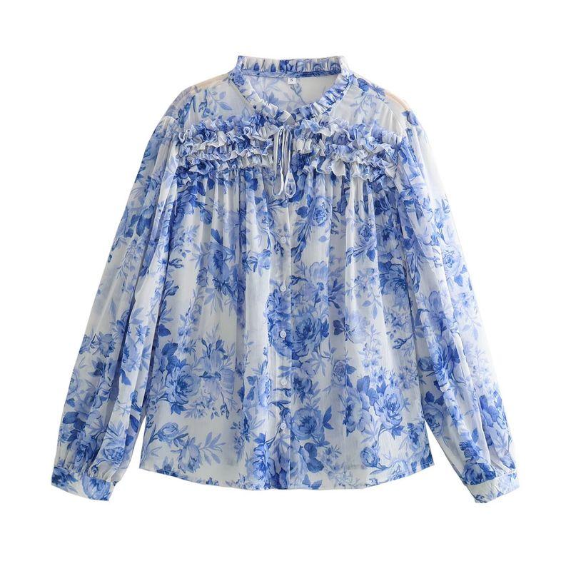 Jnleaog New Fall Women's Clothing European, American and French Style Laminated Decoration Flower Print Blouse 2298069 044