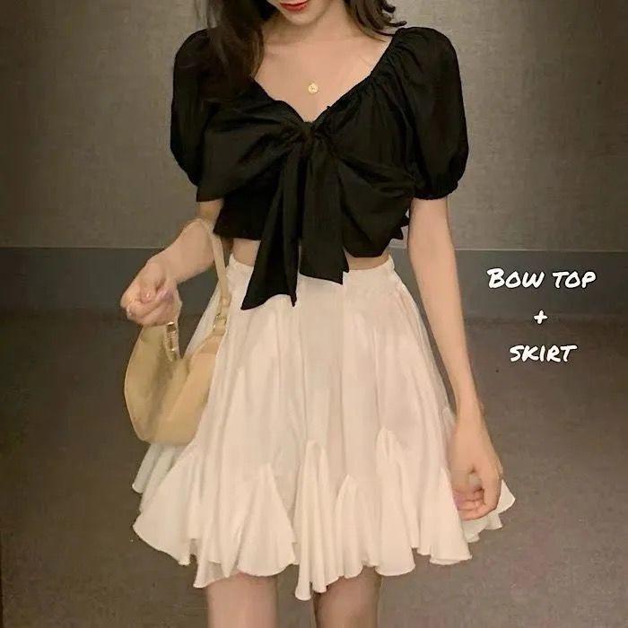 Sweet & Salty Black Puffy Short Skirt for Women - Versatile, Slim, New 2024 Korean Style