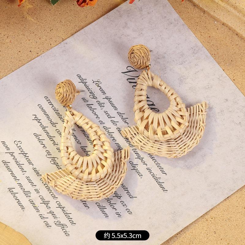 Vintage vacation style grass vine woven earrings Bohemian seaside niche exaggerated stud earrings women's earrings