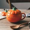Cartoon Cute Ceramic Pumpkin Cup with Lid Breakfast Cup Dessert Soup Cup Oatmeal Cup Student Water Cup Mug