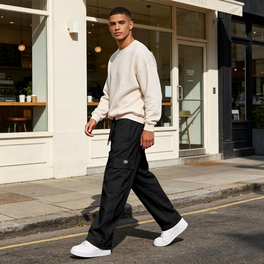 Men's Casual Loose Fit Cargo Pants with Multiple Pockets for Outdoor Daily Wear