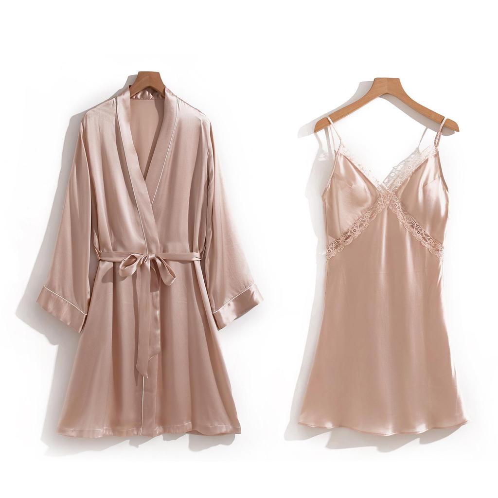 2025 Women's Silk Spaghetti Strap Robe & Nightgown - Elegant Bridal Homewear