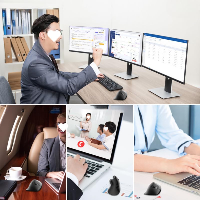 Wireless Vertical DPI USB Compatible with Mouse, 2.4GHz, Ergonomic, Three-Level Adjustment, Type-C Rechargeable, U-Shaped, Forward/Back Buttons,