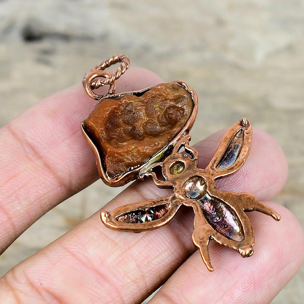 Carnelian Rough Pendant Electroformed Copper Pendant Gemstone Pendant Handmade Honey Bee Pendant Copper Jewelry Gifts for Her Unique Pendant