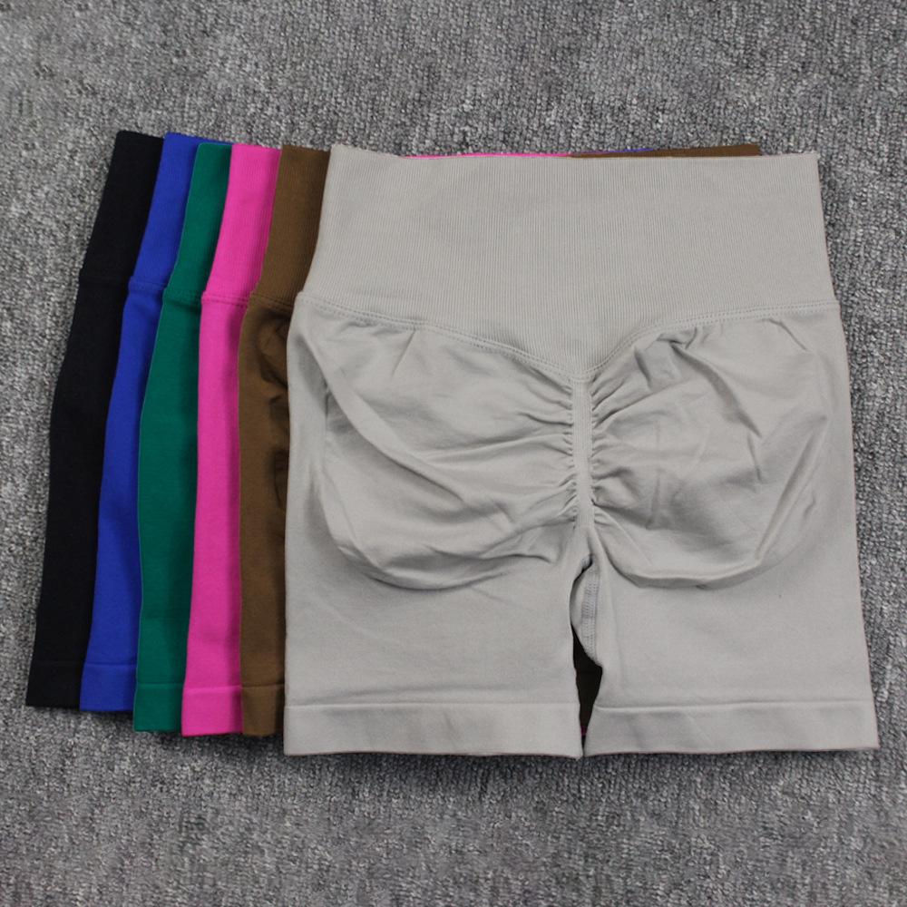 Women's High-Waist Seamless Yoga Shorts – Pleated Peach Butt Tummy Control, Summer Cycling & Running