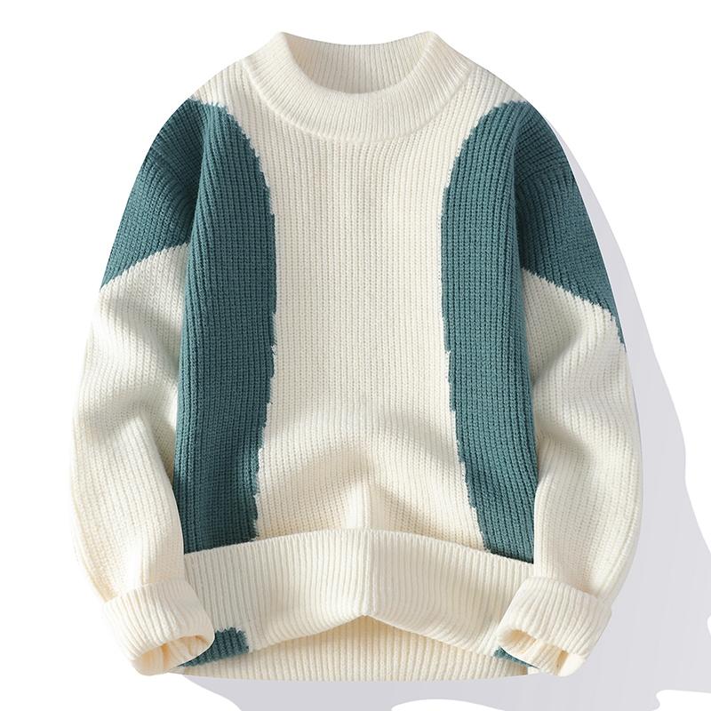 Cozy Up Męski Sweter Jesienny Rękaw Colorblock Pasiasty Dzianinowy Sweter Pulower