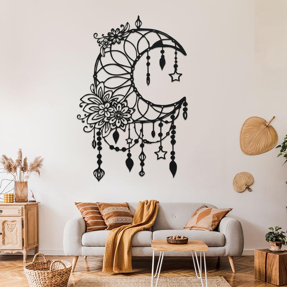 1PC Metal Elegant Gothic Moon & Flower Wall Art - Modern Craft Sign Hanging Ornament for Home, Office, Cafe Decor Birthday Gift
