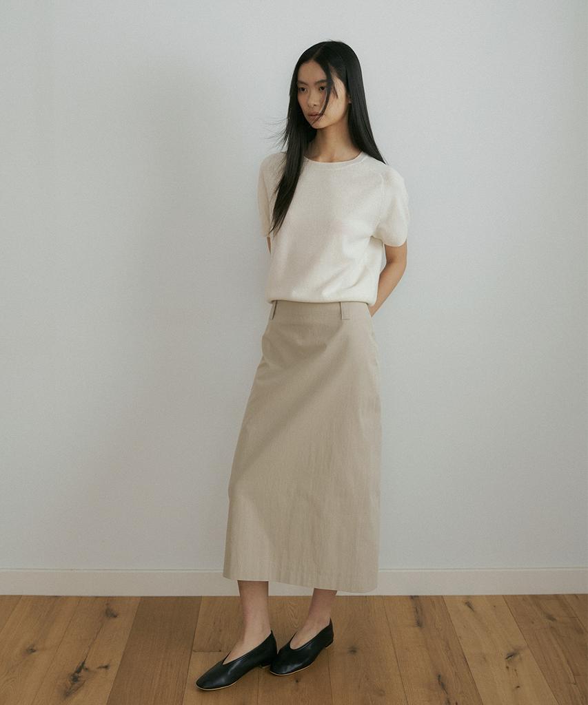 Lingseoul Wool Round Neck Half Sleeve Knit Top-Cream
