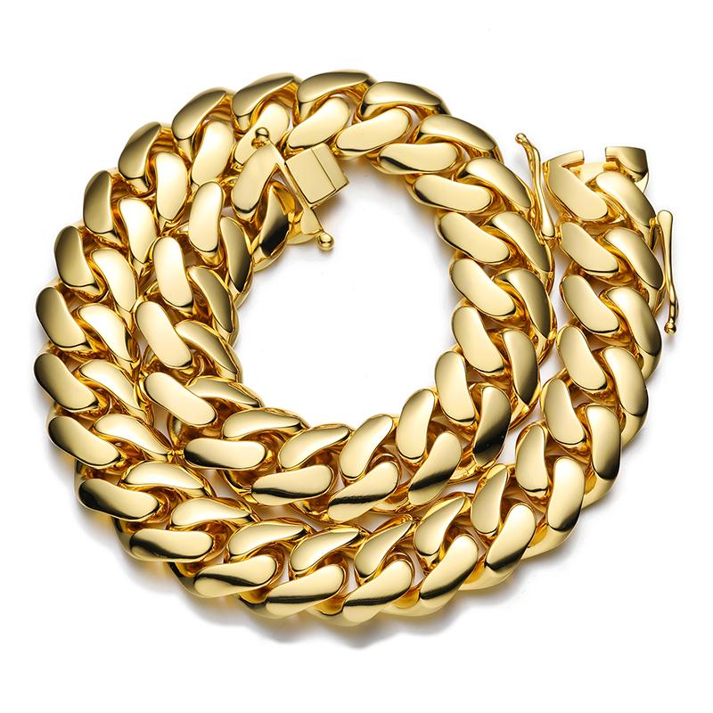22mm Iced Out Cuban Link Chain Necklace 18K Gold Plated Solid Copper Miami Hip Hop Jewelry With Certificate