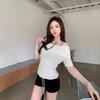 French One-word Shoulder Short-sleeved T-shirt Women's Summer High-end Temperament Off-the-shoulder Hottie Pure Desire To Look Thin Chic Top Ins