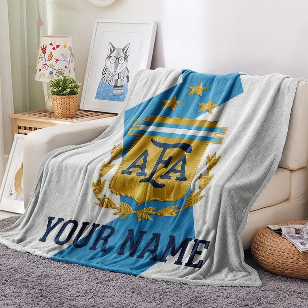 Custom Name Argentina Football Association Flannel Blanket, High Quality Comfortable for All Seasons, Home Decor, Warmth and Comfort
