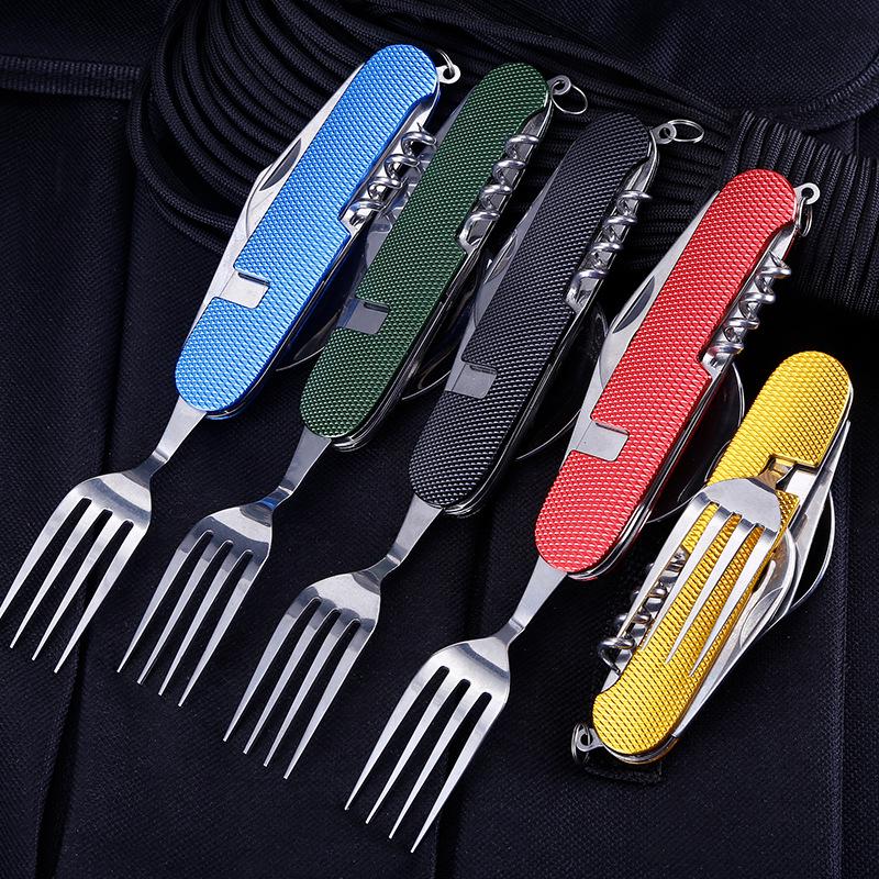 Ensemble de couverts pliants multifonctionnels d'extérieur 6 pièces: Couteau, Fourchette, Cuillère - Détachable & Portable Cadeau