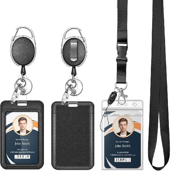

Hot Selling Retractable Badge Reel High Elasticity Work Badge Detachable Phone Lanyard ID Card Holder 2 sliding card holders