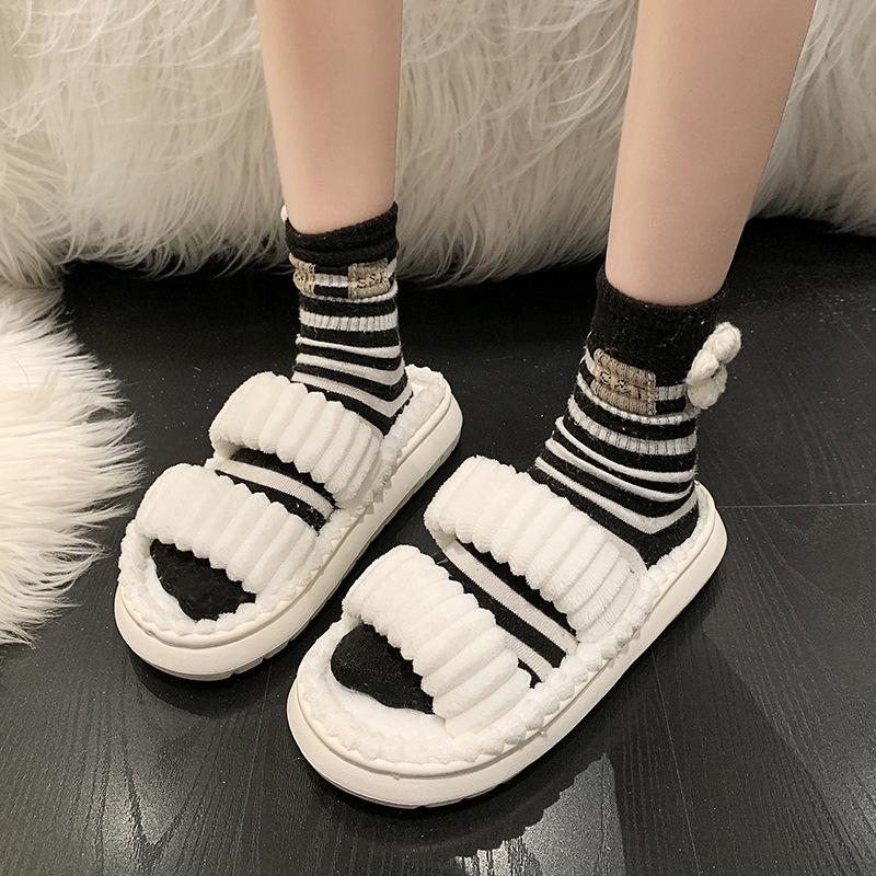 

Autumn and winter new fashion cotton slippers with fleece strap home indoor fluffy women s shoes 40-41 білий