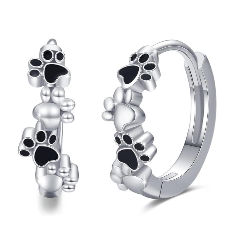 

Huitan Pet Footprint Women Hoop Earrings Cute Small Circle Earrings Love Cat/Dogs Paw Design Accessories Gift Statement Zircon