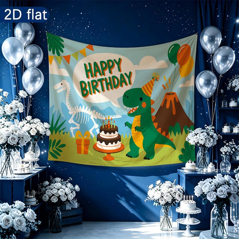 Polyester Dinosaur Birthday Backdrop Banner, Colorful Party Decor for Wall & Photo Booth