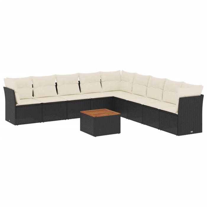 VidaXL Salon de Jardin avec Coussins 10 pcs, Canapés de Terrasse, Ensemble de Meubles de Patio, Mobilier d'Extérieur, Noir 3256021