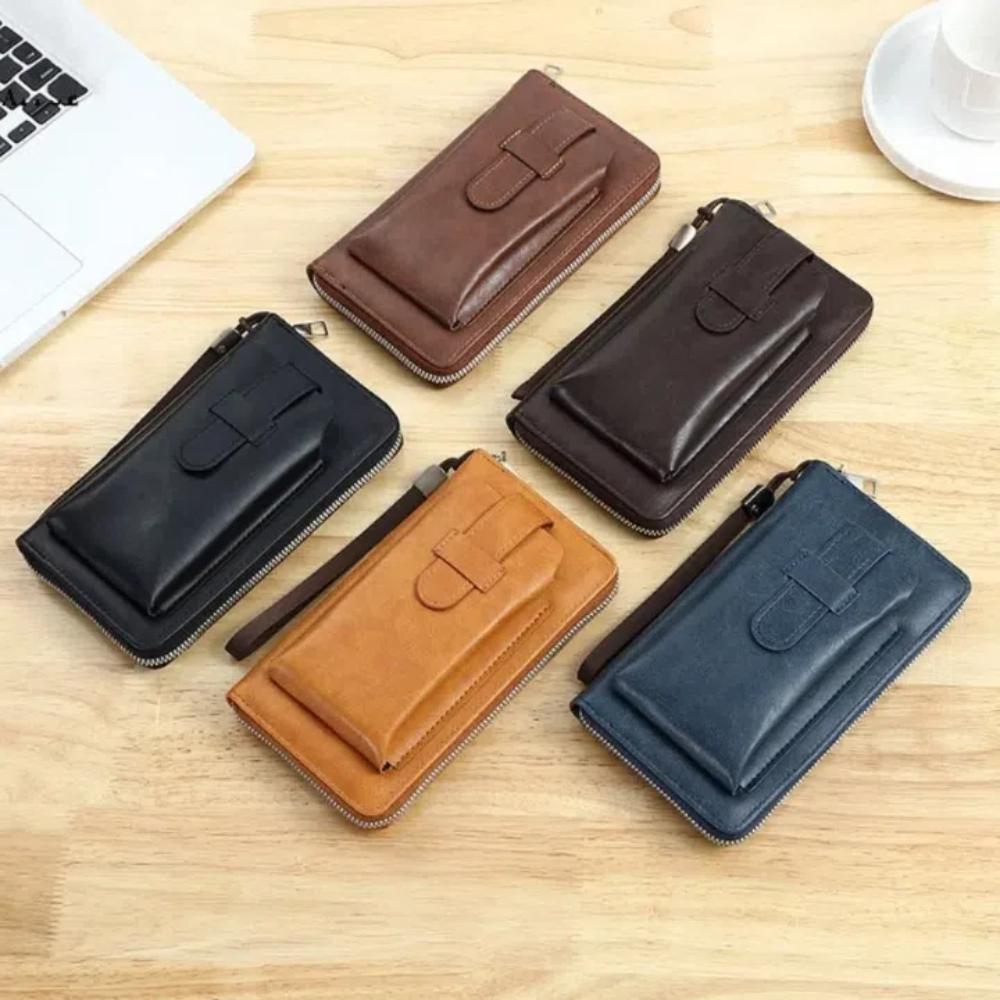 

PU Leather Clutch Phone Bag Zipper Business Coin Purse Casual Men s Long Wallet Gift чорний