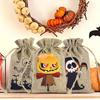 2PCS 10*15cm Halloween Gift Bag Cartoon Pattern Linen Candy Cookies Bag Festival Supplies Packaging Drawstring Bundle Bag