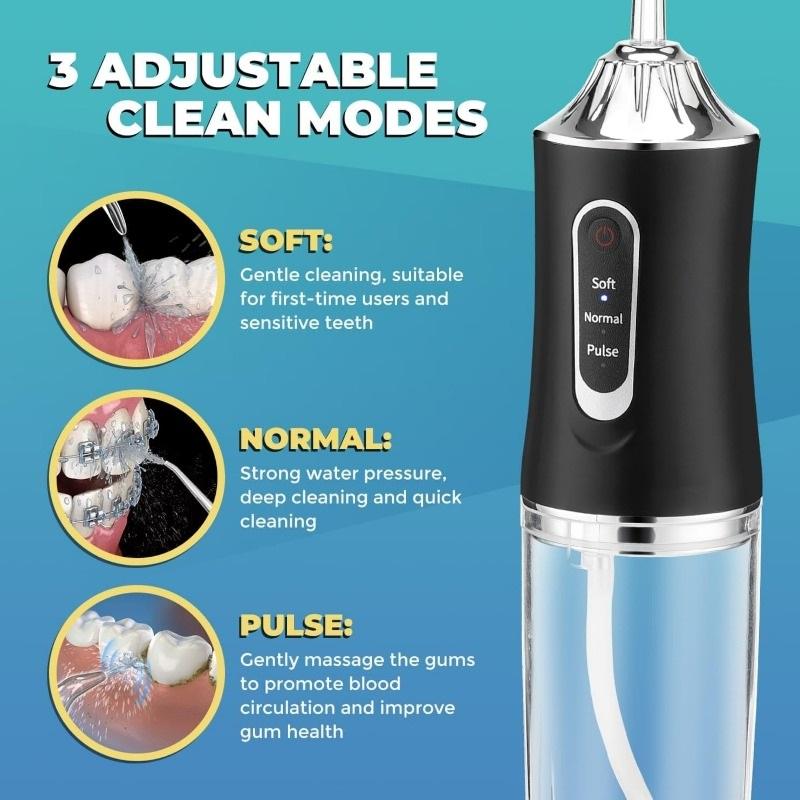 Portable USB Rechargeable Oral Irrigator IPX7 Waterproof Water Flosser 3 Modes 220ml 4 Jet Tips Dental Water Jet