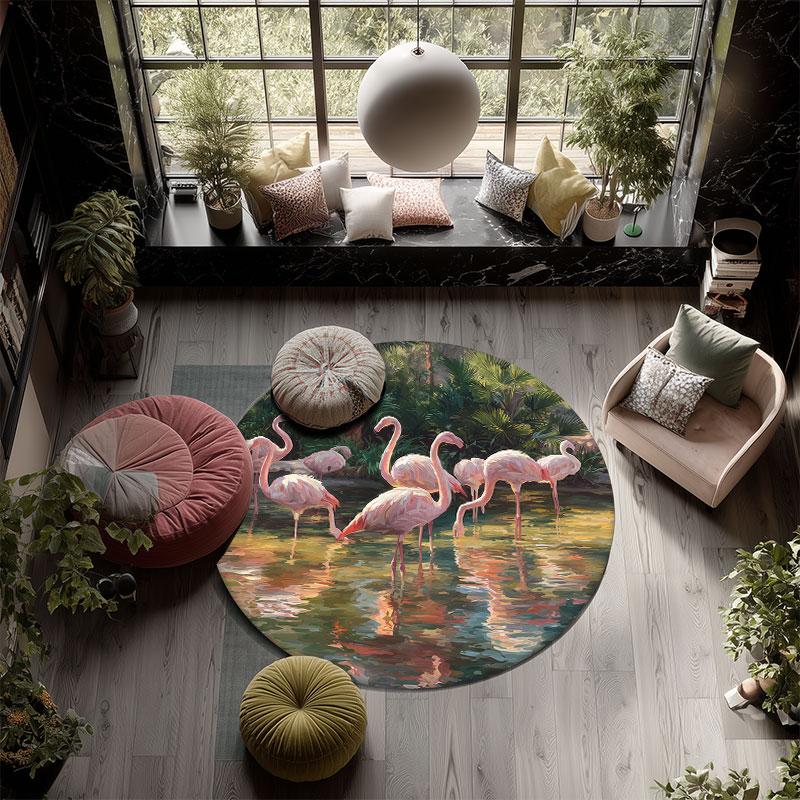 Giraffe & Flamingo Pattern Round rug,Carpet Rug for Living Room Bedroom Playroom ,Non-slip Floor Mat,Holiday Gifts and Birthday Gifts.