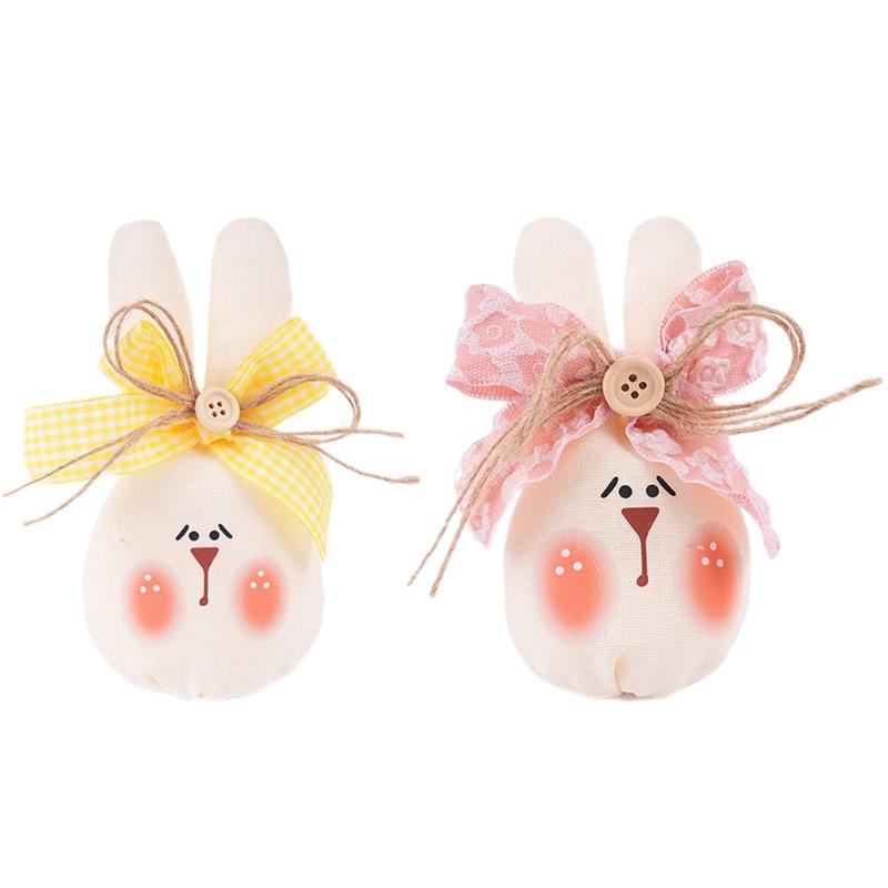 

2 Pack Fabric Bunnies Decoration Soft Cloth Stuffing Easater Rabbit Doll Figurine For Spring Festives Tiered Tray Decors S