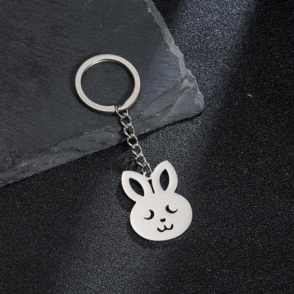 Zodiac Rabbit Pendant Stainless Steel Keychain - Cute Animal Backpack Charm