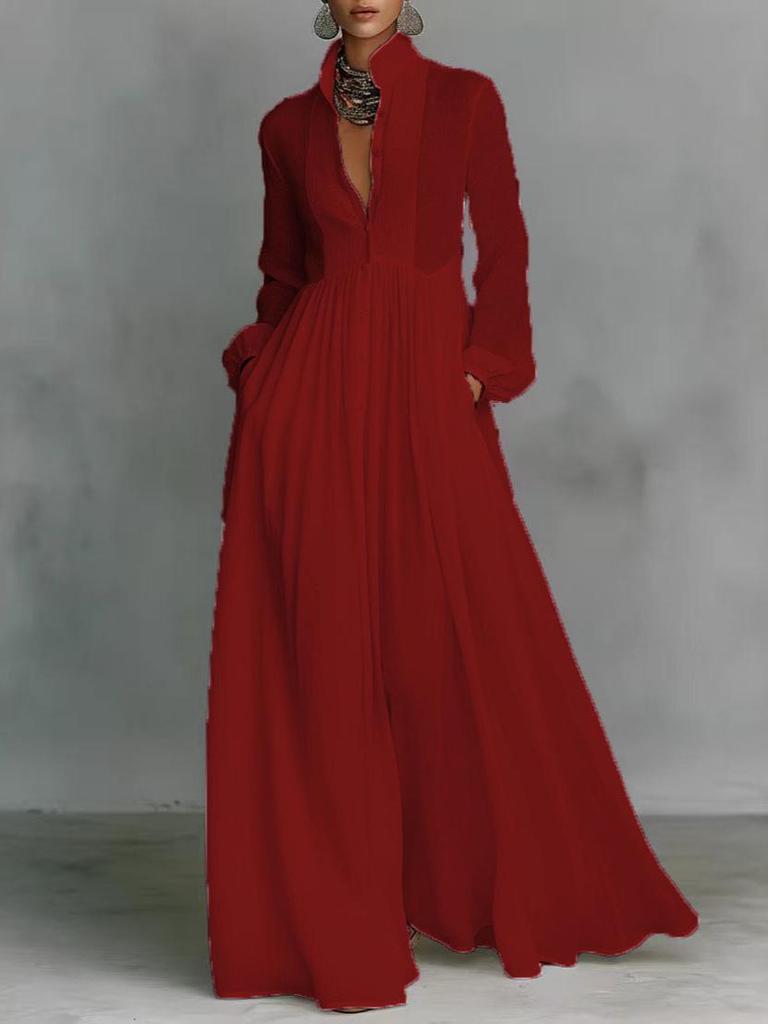 2026 Spring/Summer Elegant Slimming Long-Sleeved Pleated A-Line Holiday Dress