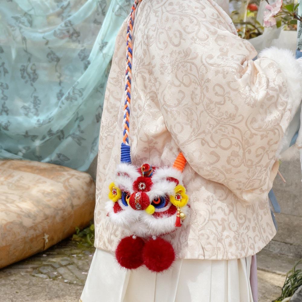 Creative Gift Handmade Kintted New Year Shoulder Bag Red Color Spring Festival Coin Purse Personality Children's Lion Bag