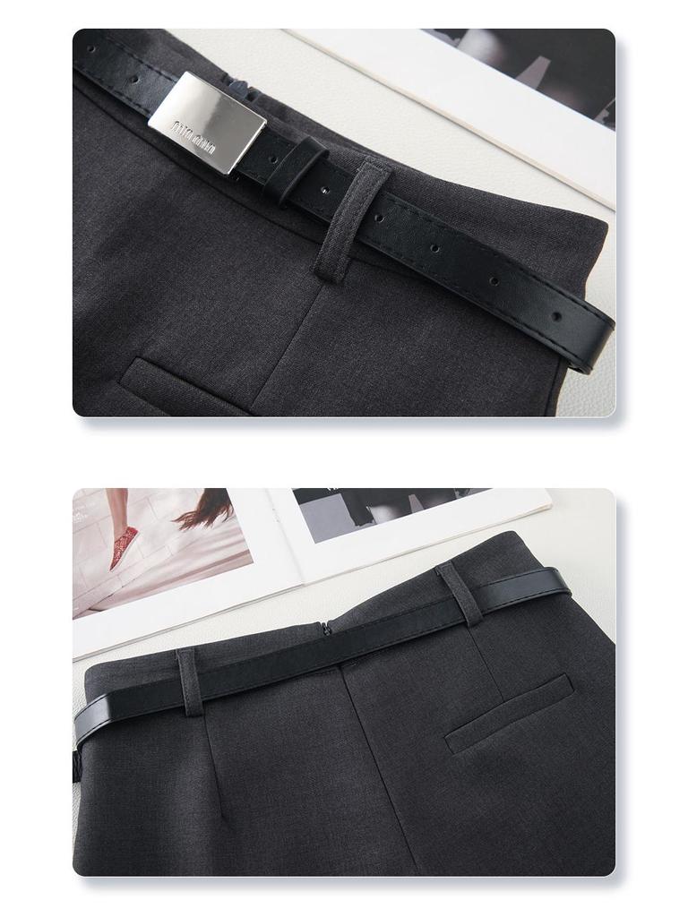 Gray High Waist A-line Midi Skirt: Women's Spring/Autumn 2025 Slimming Temperament Skirt