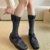 Spring and Summer Women's Cotton Socks with Child-sized Tights, Decorative Edging, Chunky Stripes, Simple Style