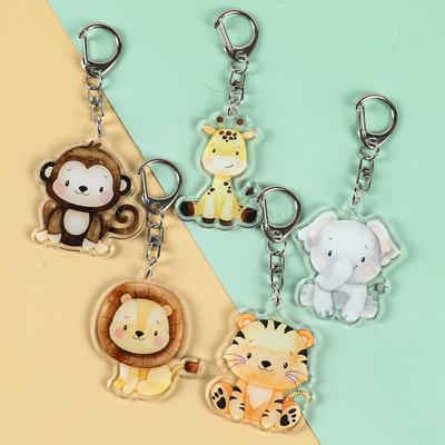 Jungle Animal Keychains Lion Giraffe Elephant Key Chains Cute Animal Student Gift Bag Lanyard Women's Bag Pendant Keychain