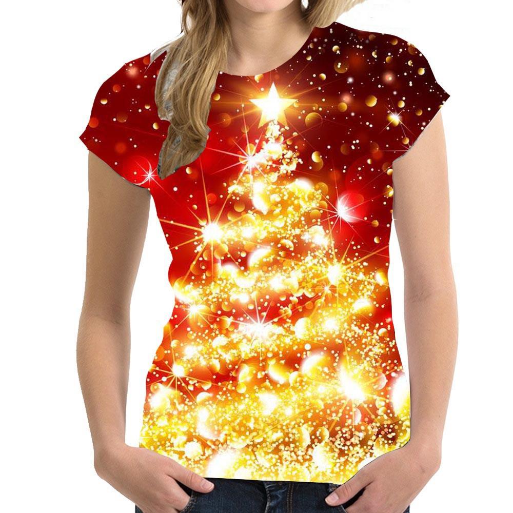 2025 Christmas T-shirt 3D New Year Crew Neck Women's Short Sleeve Top Cute Christmas T-shirt Loose Women's Clothing Y2K Style