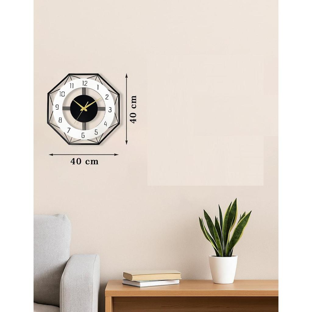 Metalowy Sześciokątny Cichy Zegar Ścienny do Salonu | Nie tykający Antyczny Duży Zegar Ścienny do Sypialni, Biura, Holu, Pokoju Dziennego