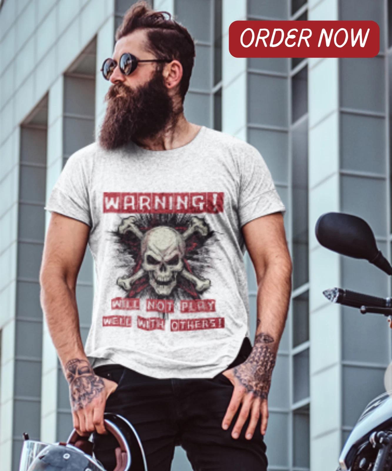 

Warning Skull Crossbone Graphic Tee Casual Funny T shirt Anti-Social Size S-5XL 4XL