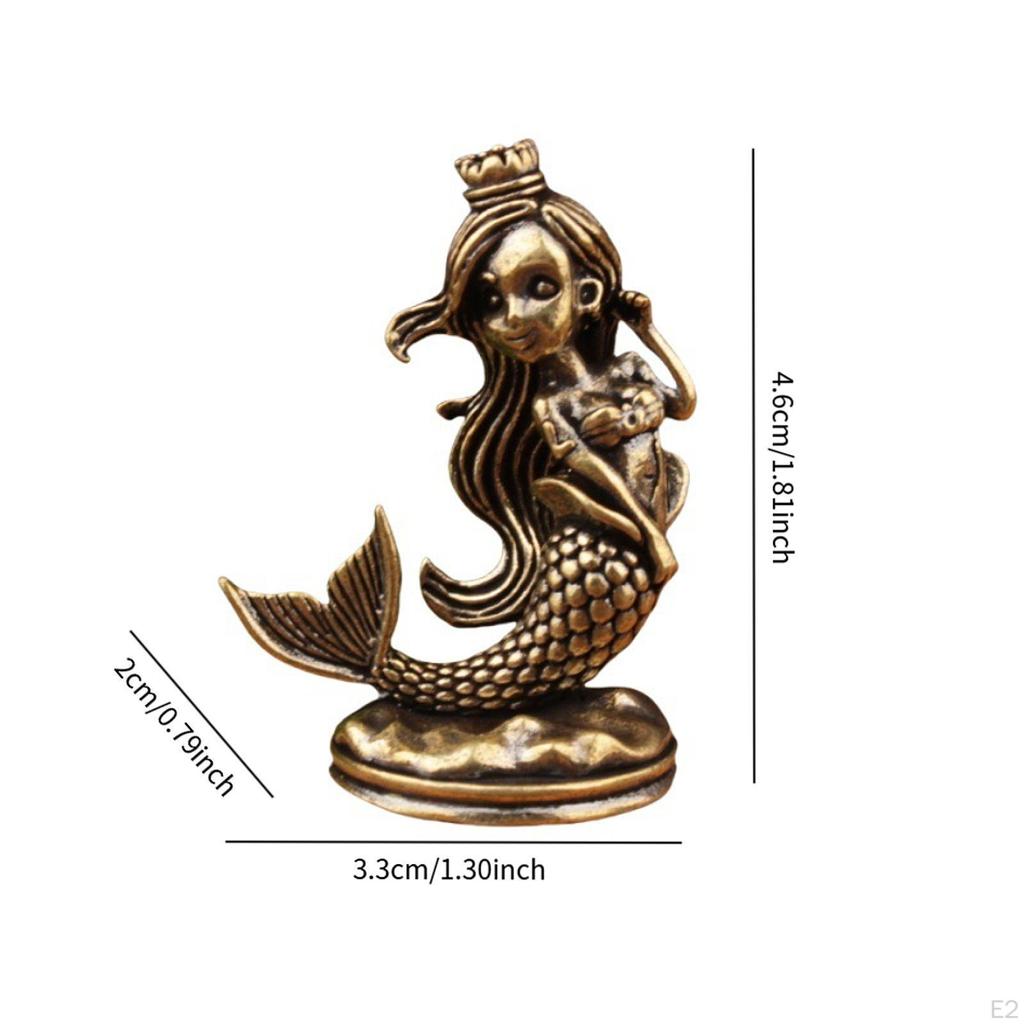 Brass Mermaid Princess Figure Home Decor Vintage Fantasy Sculpture Mediterranean Statue for