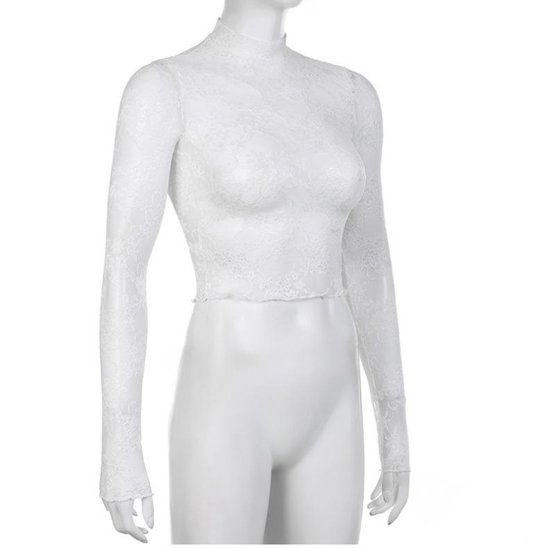 Sexy Lace Patchwork Sheer Long Sleeve Top - Slim Fit, Lightweight, Sun Protection