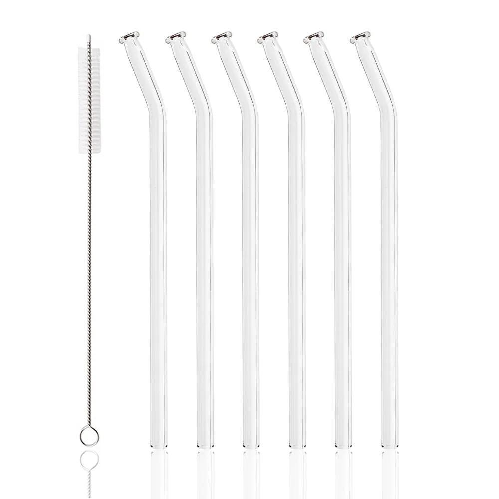 

Набор из 7 шт. соломинок из высокоборосиликатного стекла 8 мм Многоразовые Экологичные Набор соломинок для питья Аксессуары для бара для смузи и бабл-ти прозрачный