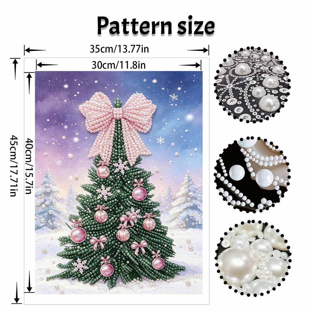 Christmas Pearl Painting Kit Handmade DIY Pink Bow Christmas Tree Ornament Home Decoration Painting